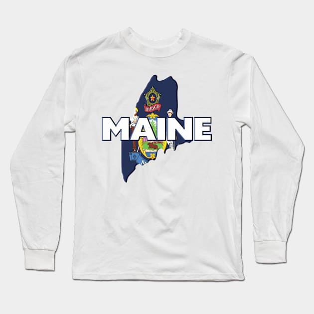 Maine Colored State Long Sleeve T-Shirt by m2inspiration